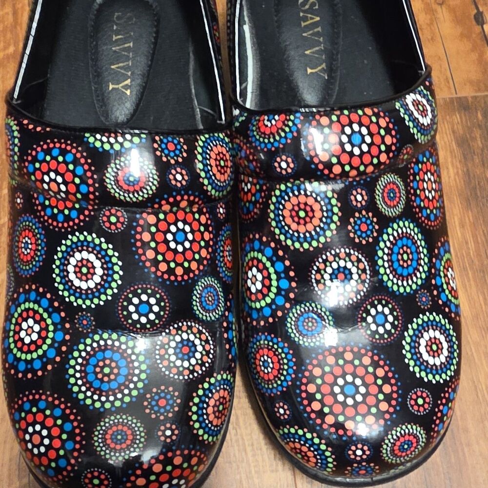 Savvy Women's Polka Dot Slip Resistant Clog Shoes Multicolor Size 9.5